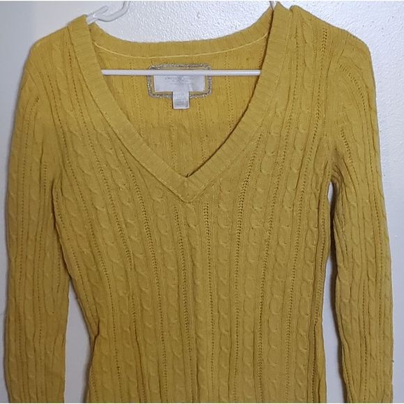 CT1047a AEO Ladies V-neck Long Sleeve Yellow Sweater - Picture 1 of 5